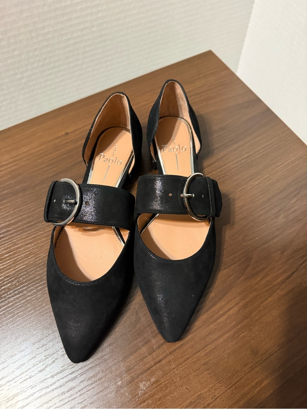 New! Paolo Black Pointed Buckle Flats Size 5.5